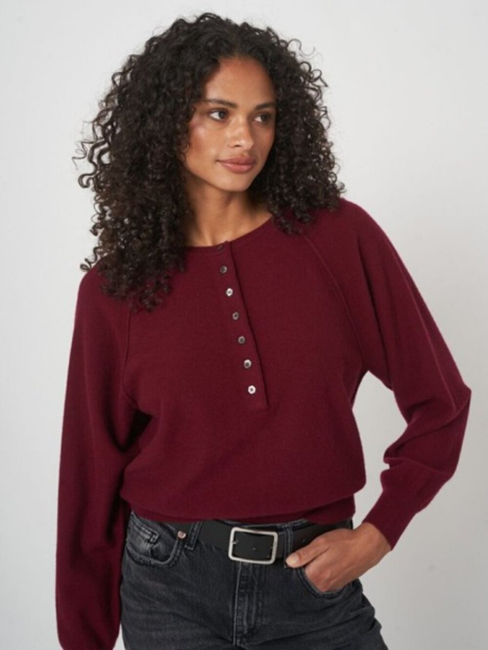 Free People Porta Cashmere Sweater Maroon Henley L